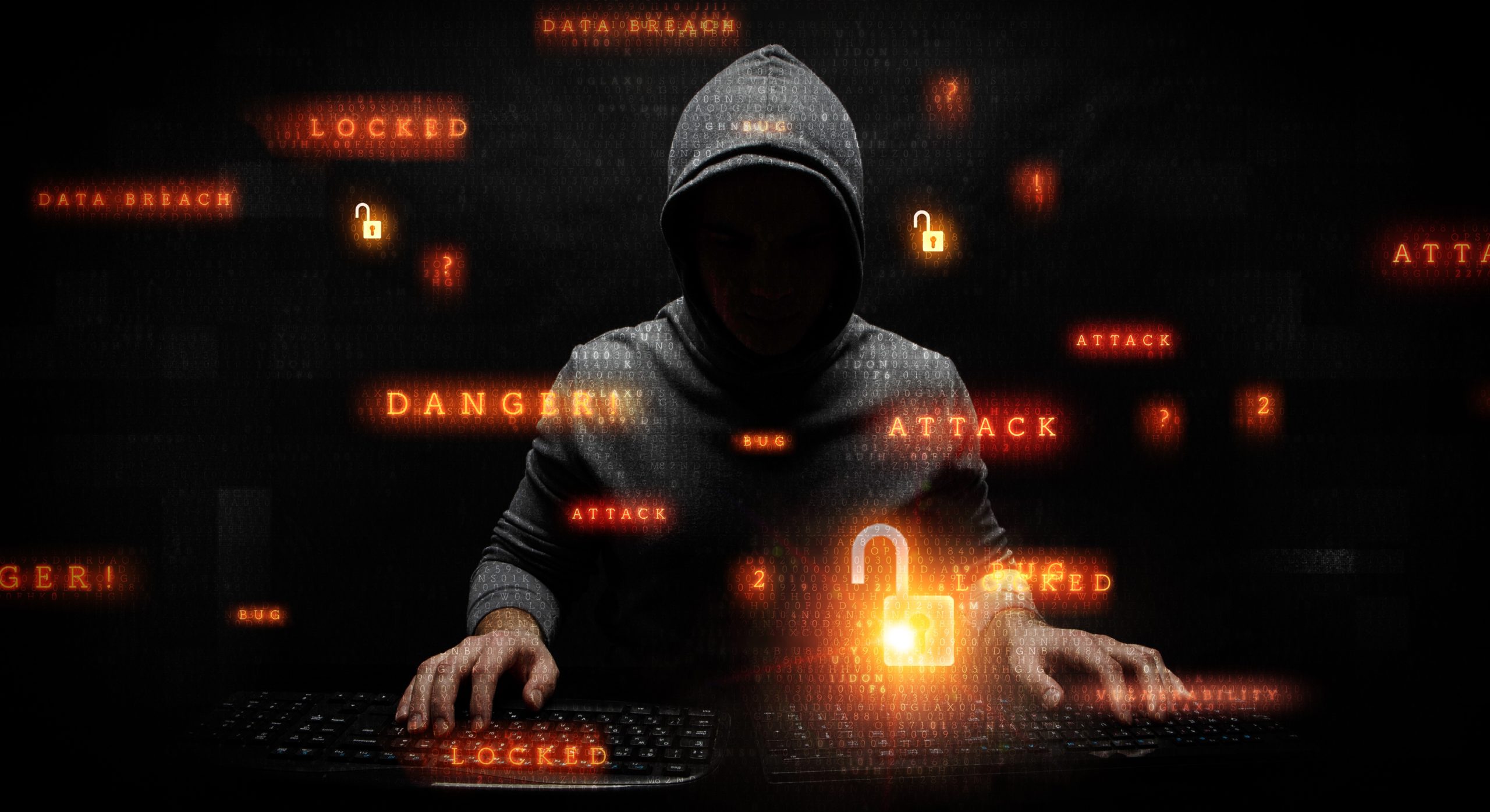 Hacker in hoodie dark theme